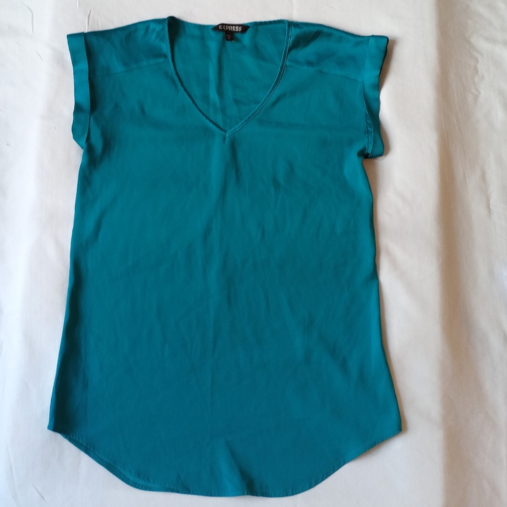 Women's Express V-Neck Silk Short Sleeve Blouse